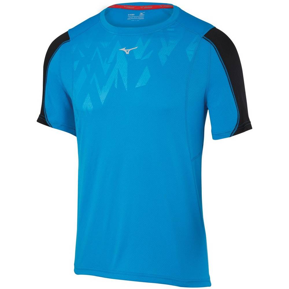 Panske Tričko Mizuno Alpha Vent Bezecke Modre/Čierne Vypredaj ZKNT91374